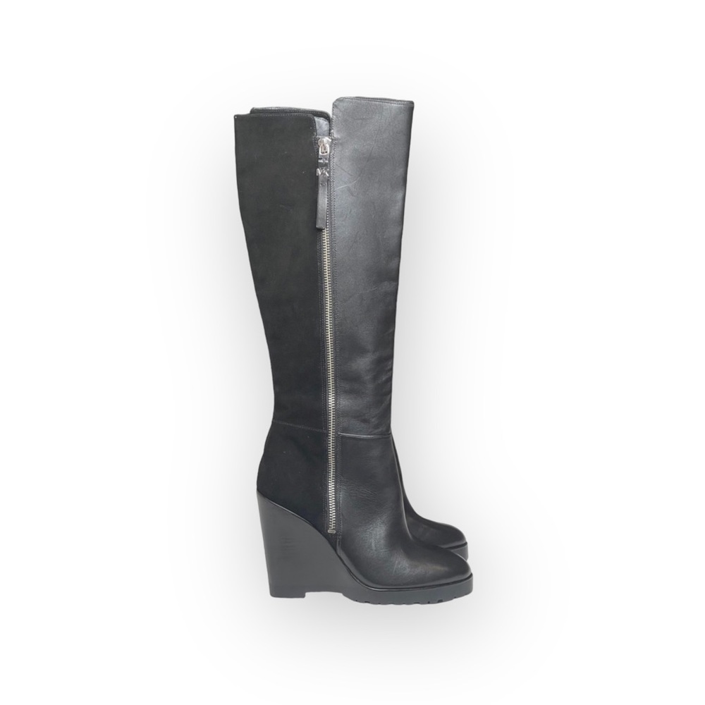 new Michael Kors ❃ High Tall Suede + Leather Wedge Heel Boot ❃ Black ❃ 5.5M 35.5 - Picture 3 of 16